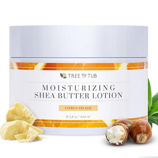 Tree to Tub Shea Body Butter for Dry, Extremely Dry, Sensitive Skin - Moisturizing Body Cream for Women & Men, Hydrating Body Lotion Moisturizer w/Vitamin C, Organic Cocoa, Citrus Scent