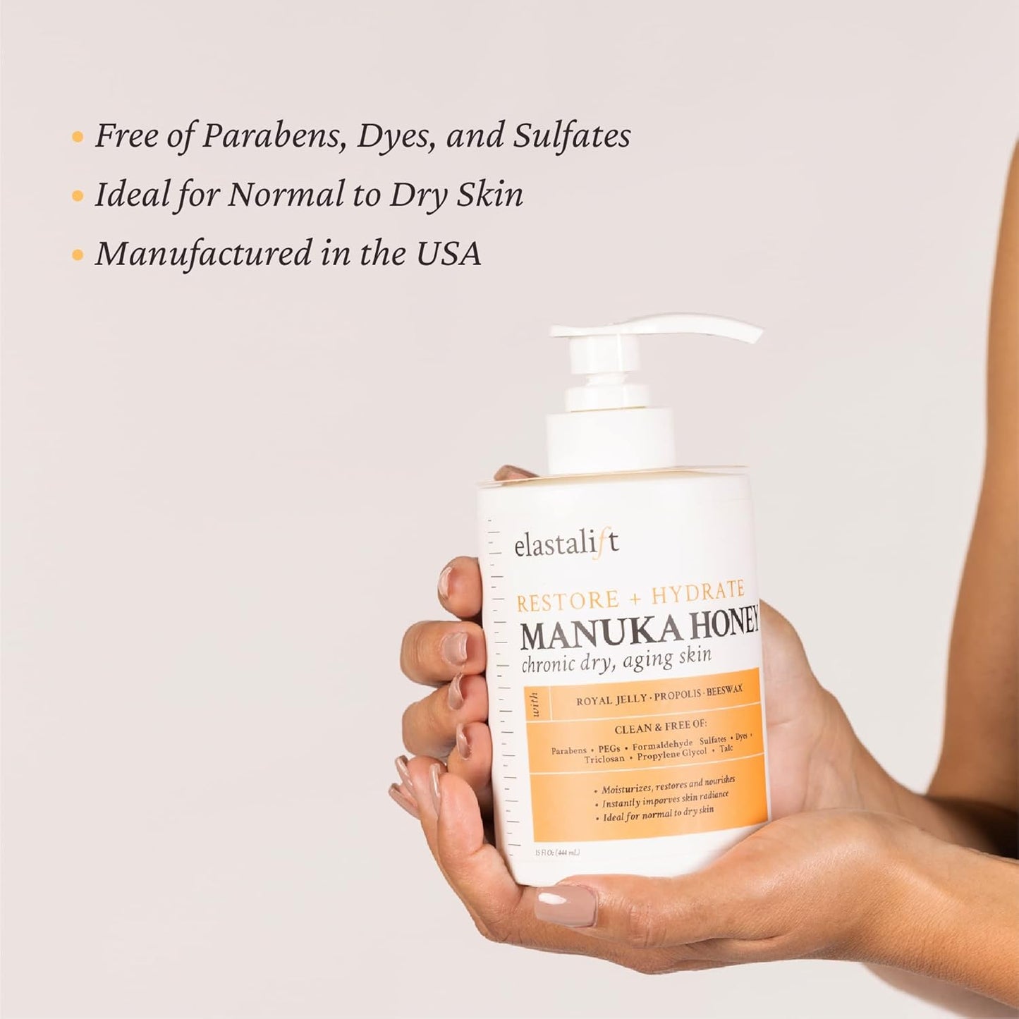 Elastalift Manuka Honey Cream Face Moisturizer & Body Butter Lotion For Dry Skin | Firming & Hydrating Miracle Balm Skin Care Moisturizing Lotion For Women, Wrinkles, & Sun Damaged Skin, 15 Fl Oz