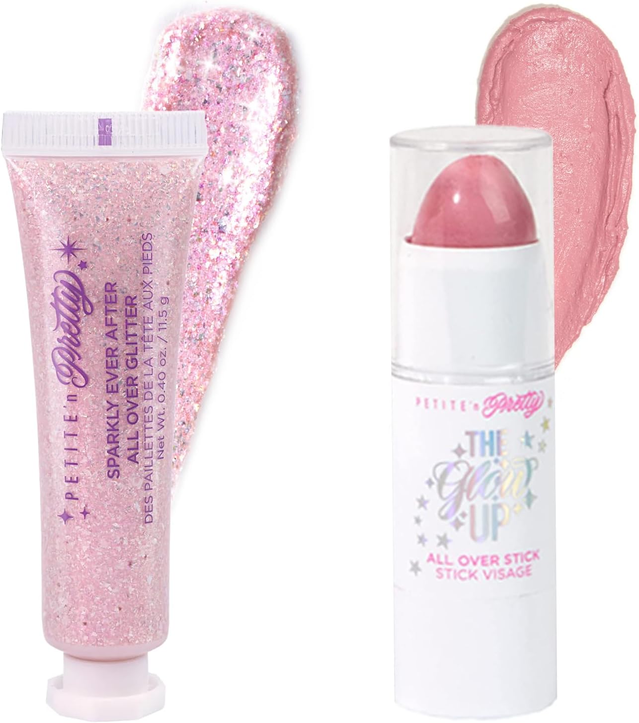 Petite N Pretty Glitter Makeup Set - Shimmering for Eyes, Cheeks, and Body - Glow Up Stick & All-Over Glitter in Pink Sherpa Bag for Kids, Teens, and Tweens (Pink)