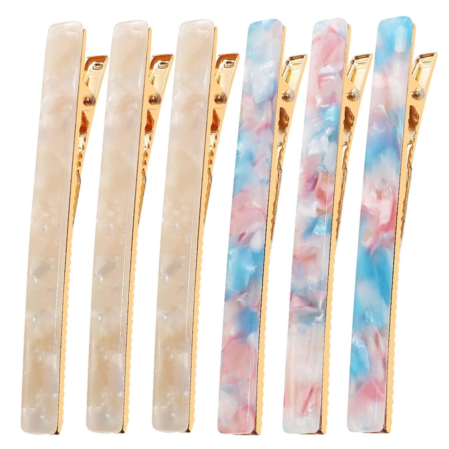 Cobahom 6 Pcs Duckbill Hair Clips, Acrylic Resin Hair Clip Metal Duck Teeth Hair Pins Chic Tortoise Shell Hair Barrettes for Thick Hair (3 White & 3 Blue-Pink)