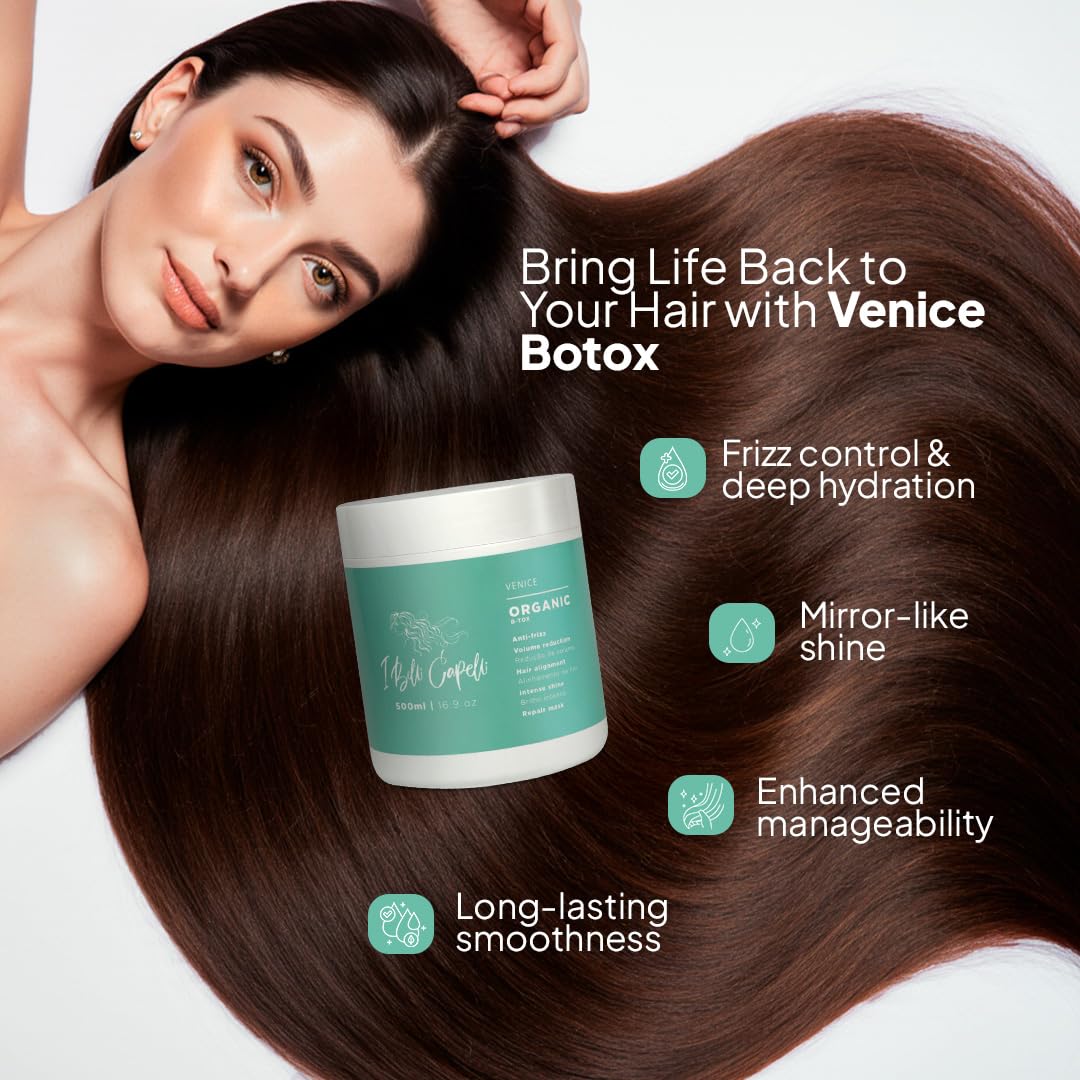 I Belli Capelli Venice Botox Hair Treatment - Reduce Frizz, Smoothness, Rejuvenates Dry and Damaged Hair, Deep Hydration, Volume Control,-Formaldehyde-Free, Organic Hair Botox (17.6 oz/500 ml)