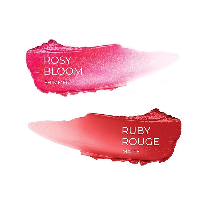 Tinted Lip Balm Bundle - Moisturizing, Hydrating Sheer Buildable Lip Color with Hyaluronic Acid, Vitamin E & rich oil - Set of 2: Ruby Rouge & Rosy Bloom
