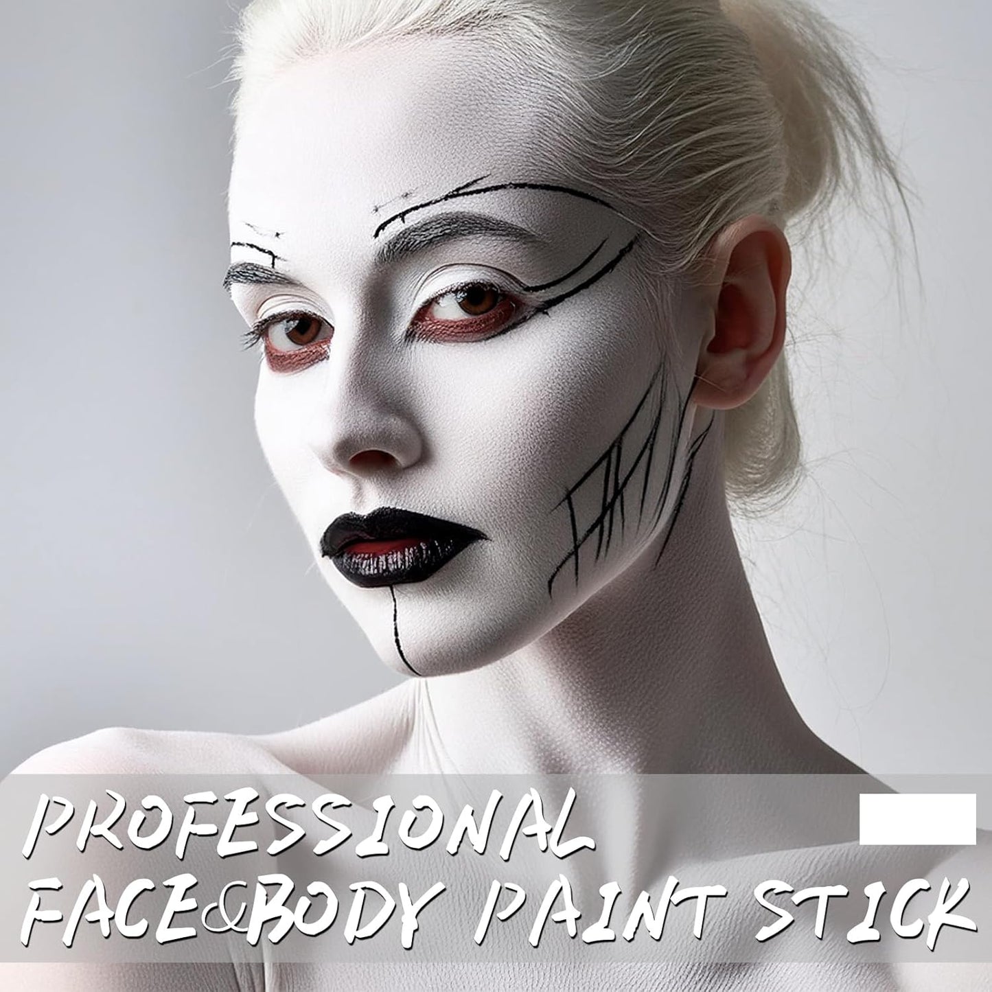 White Face Body Paint Stick, Eye Black Stick for Sports, Waterproof Full-Coverage White Foundation Face Makeup for Halloween Zombie Clown Vampire Skeleton Skull Joker Goth Cosplay Makeup