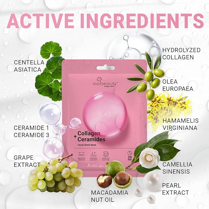 24 Pack of Collagen Face Mask with Ceramides - Rejuvenating Facial Sheet Mask, Fine Lines & Reduce Wrinkles - Face Masks Skincare Moisturizing Collagen Mask for All Skin Types