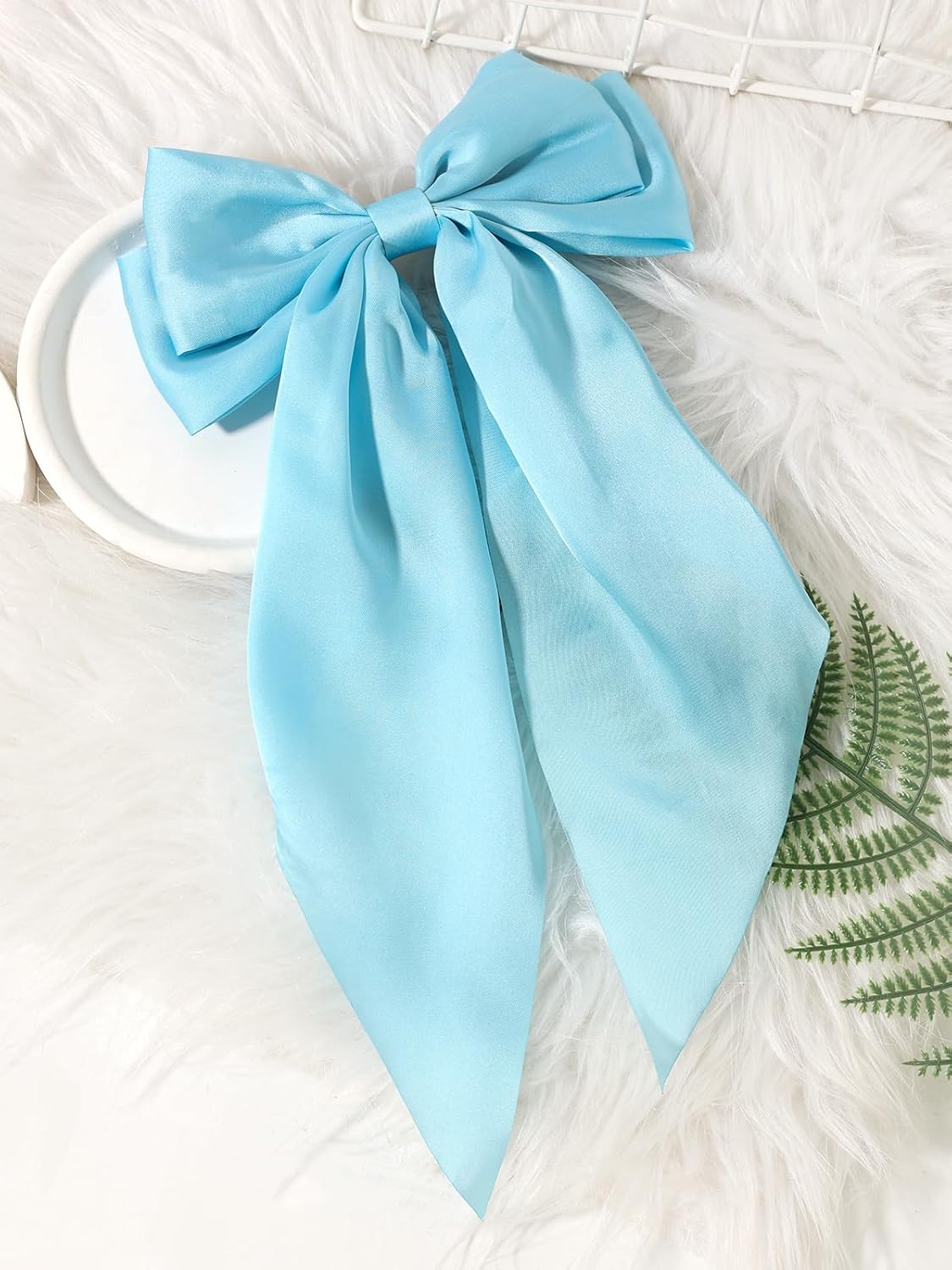 Furling Pompoms Hair Bows Clips for Women Large Bow Clips for Girls Satin Long Tails with Alligator Clips Big Hair Bow Hair Accessories (Pink Blue)