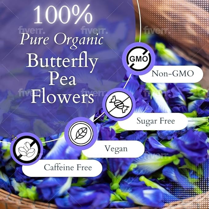 YESTEA 100% Organic Butterfly Pea Flower 4.41 oz (375+ Cups) Small-Batch and Handpicked from Thailand - Non GMO Rich in Antioxidants, Caffeine Free, Vegan, and Gluten Free (4.41 Oz)