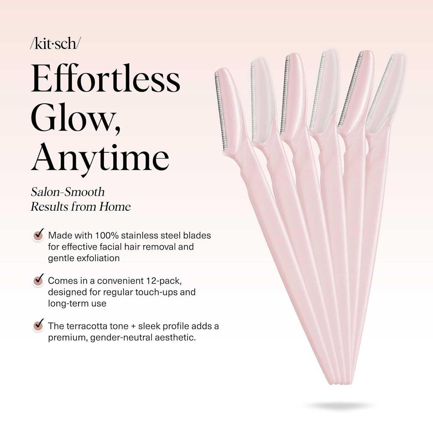 Kitsch Dermaplane Razor for Women Face – Face Razors for Women & Men, Eyebrow Trimmer & Face Shaver – Exfoliating Facial Razor & Skin Care Tool for Smoother Skin - Blush, 6 pcs