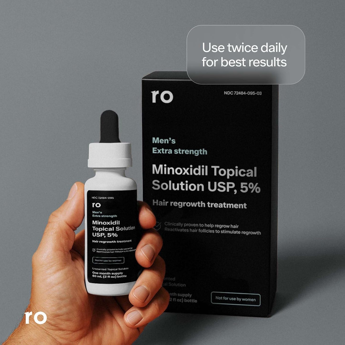 ROMAN Minoxidil 5% Solution for Men's Hair Loss and Regrowth, Unscented Liquid, Clinically Proven, 2 fl oz