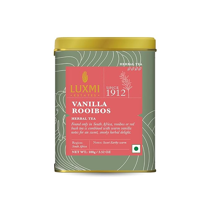 Luxmi Estates - Rooibos Vanilla - Organic Rooibos Tea with Natural Vanilla Extract - Loose Leaf - 100g (50 Cups)| Limited Fall Tea, Calming and Relaxing