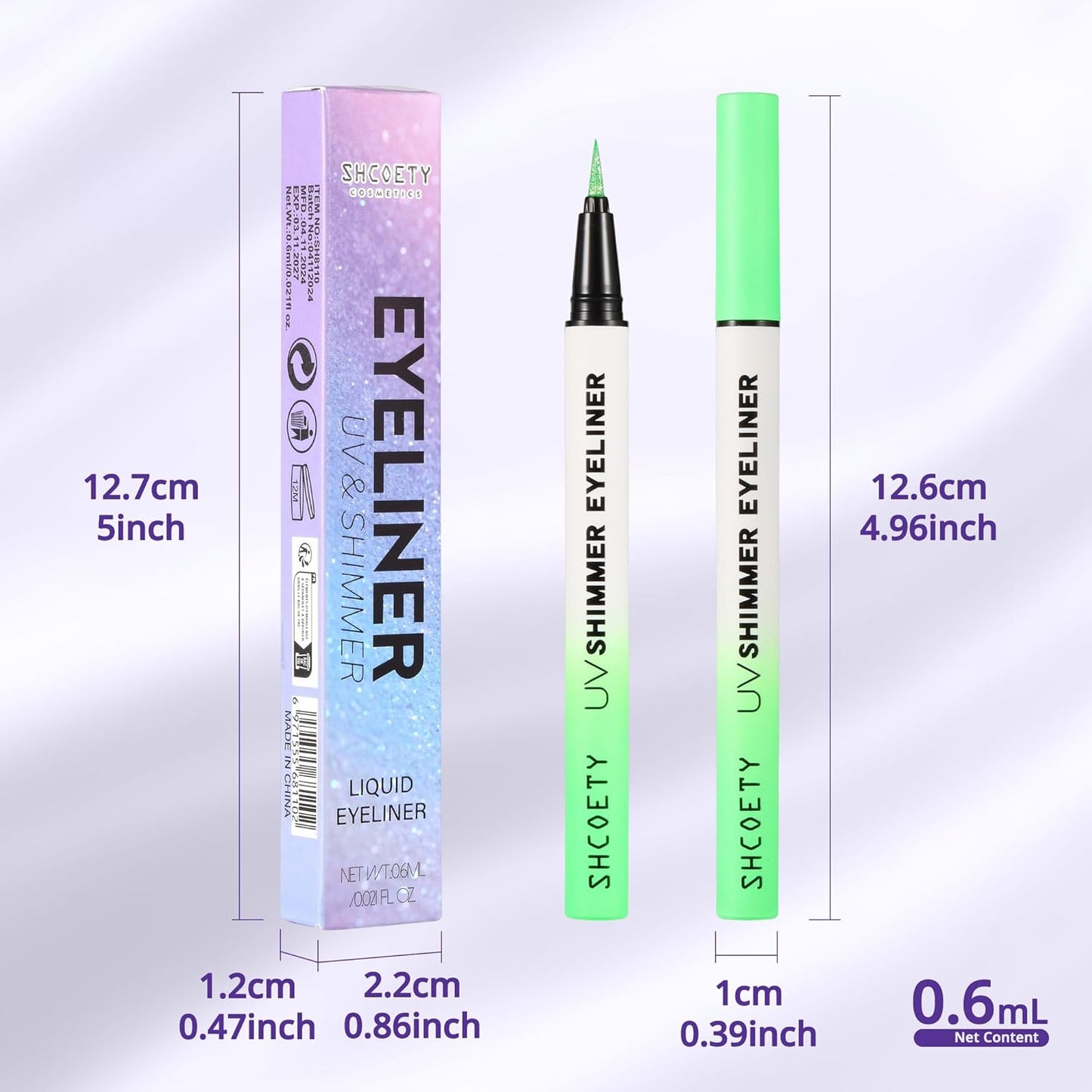 Metallic Neon Liquid Eyeliner, Glitter Neon Colored Eyeliners Pen, High Pigmented, Waterproof Smudge-Proof and Long-Lasting Metallic Eye Makeup for Halloween Christmas, Shimmer Green