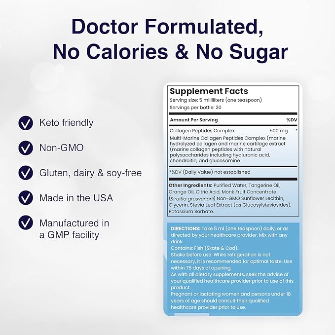 Liposomal Collagen Peptides - High-Absorption Liquid Collagen Supplement - Supports Skin Elasticity, Joint Health, and Overall Vitality for Healthy Aging, 5 fl oz