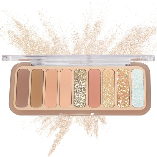 Naked Eyeshadow Palette 9 Colors Neutral Nude Matte Shimmer Glitter Eye Shadow Pallet High Pigmented Ultra-Blendable Naturing-Looking Waterproof Long Lasting Makeup Palette
