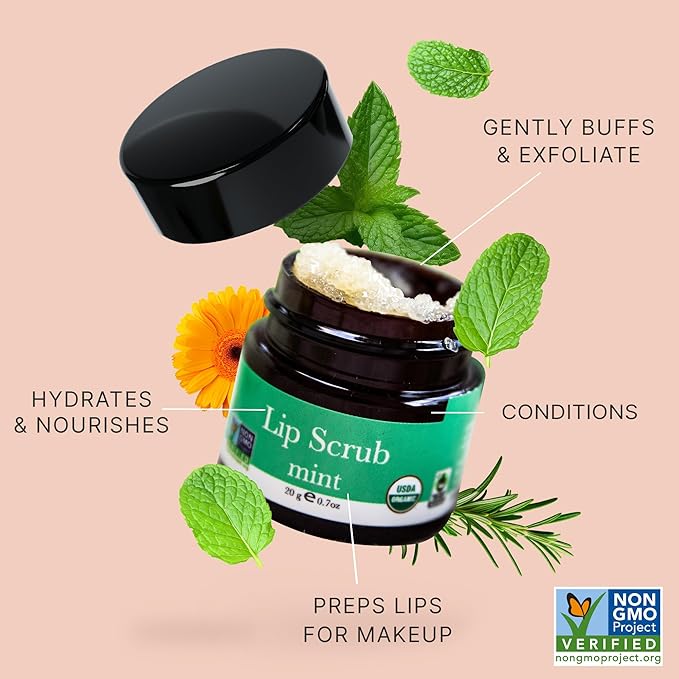 Lip Scrub Exfoliator Mint - USA Made Sugar Lip Scrubber with Natural & Organic Ingredients