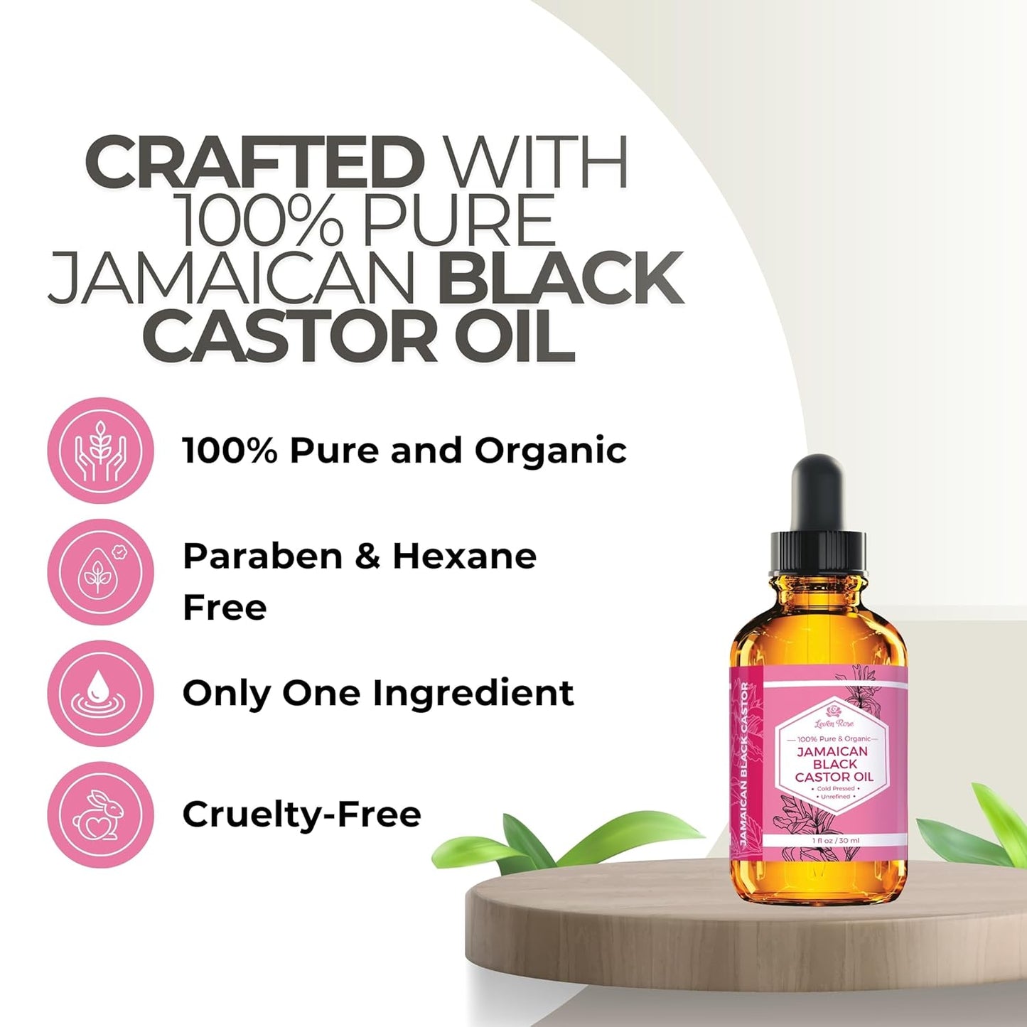 Leven Rose Organic Jamaican Black Castor Oil for Hair Growth, 100% Organic Cold Pressed Hexane Free Black Jamaican Castor Oil 1oz