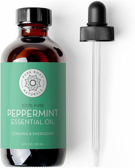 Pure Body Naturals Peppermint Essential Oil, 4 Fl Oz - Pure and Undiluted Mentha Piperita Oil, Therapeutic Grade Aromatherapy Oil for Diffuser, Relaxation and Focus