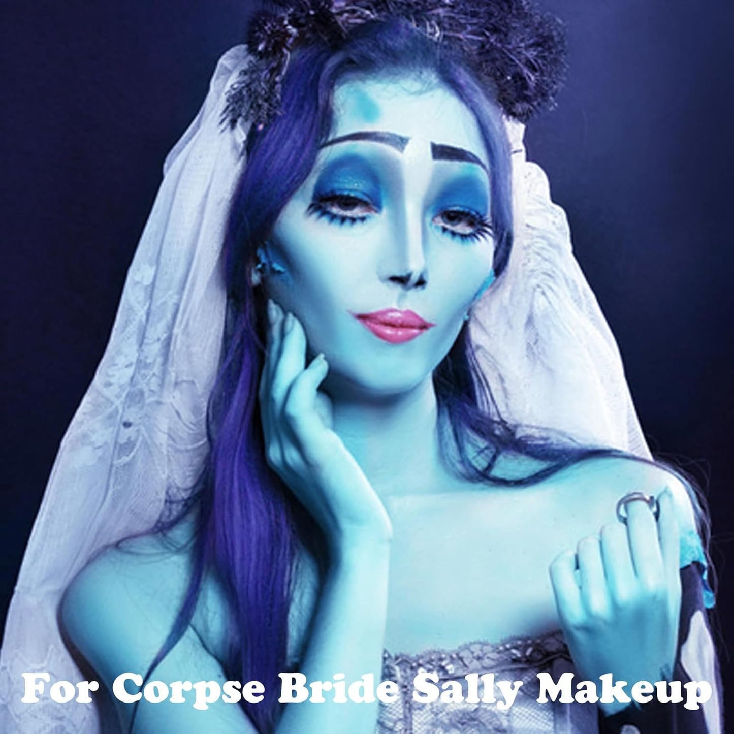 MEICOLY Blue Matte Cream Single Eyeshadow,Natural Nude Pressed Powder Eyeshadow,Bold Matte Shade Eyelid Color for SFX Halloween Smurf Corpse Bride Sally Makeup for Day & Night