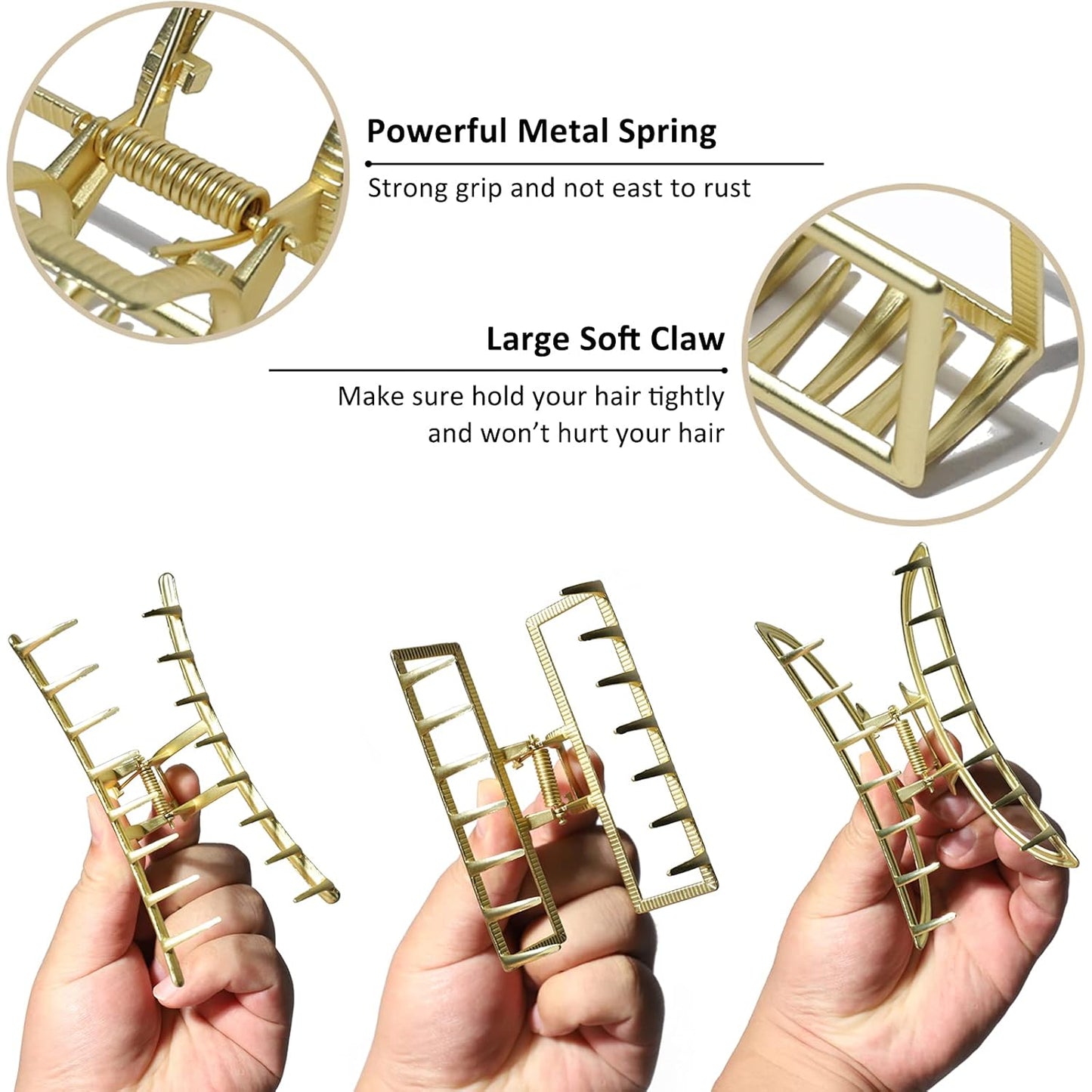 FAELBATY Hair Claw Clips, Large Gold Metal Strong Hold Hair Clips 4 Inch Non-Slip Hair Clips Accessories for Women 3 Styles - Butterfly, Claw, Hair Securing, Hairdressing, 3 Count