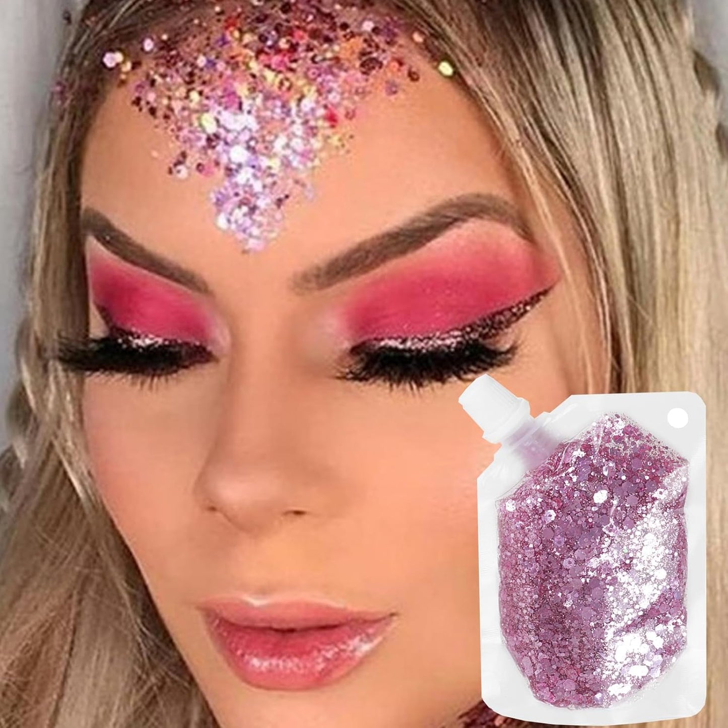 MEICOLY Pink Face Glitter,Pink Out Accessories for Spirit Week,Sparkle Hair Glitter Face Paint,Singer Concerts Lover Heart Glitter Makeup,Body Glitter for Women Kids