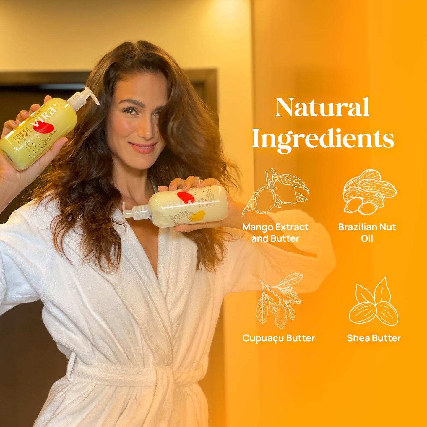 Brazilian Shampoo and Conditioner Set, Parabens Free, Curly and Wavy Hair, Deep Moisturizing and Nourishing Treatment, Volume Control, Sweet Mango 17.6 Fl Oz Each