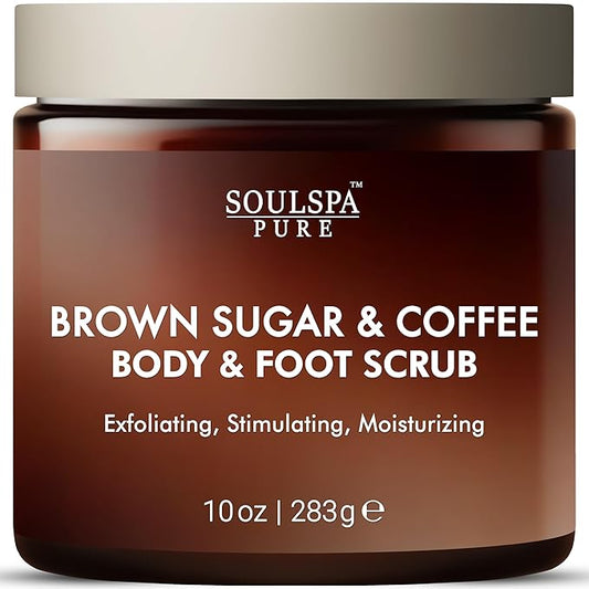Brown Sugar and Coffee Foot & Body Scrub - Energizing Brown Sugar & Moisturizing Coffee Scrub Body Exfoliator for All Skin Types - Hydrating Exfoliating Spa Treatment - 10 oz