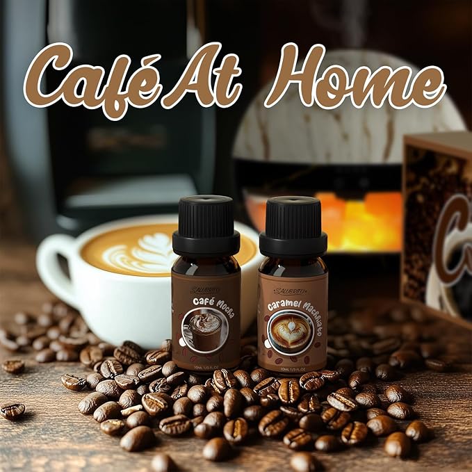 SALUBRITO Coffee Fragrance Oils Set, Premium Essential Oils for Diffuser, Candle, Soap Making, Blueberry Muffin, Eggnog Latte, Caramel Machhiato, Cafe Mocha, French Vanilla, Hot Chocolate, Scented Oil