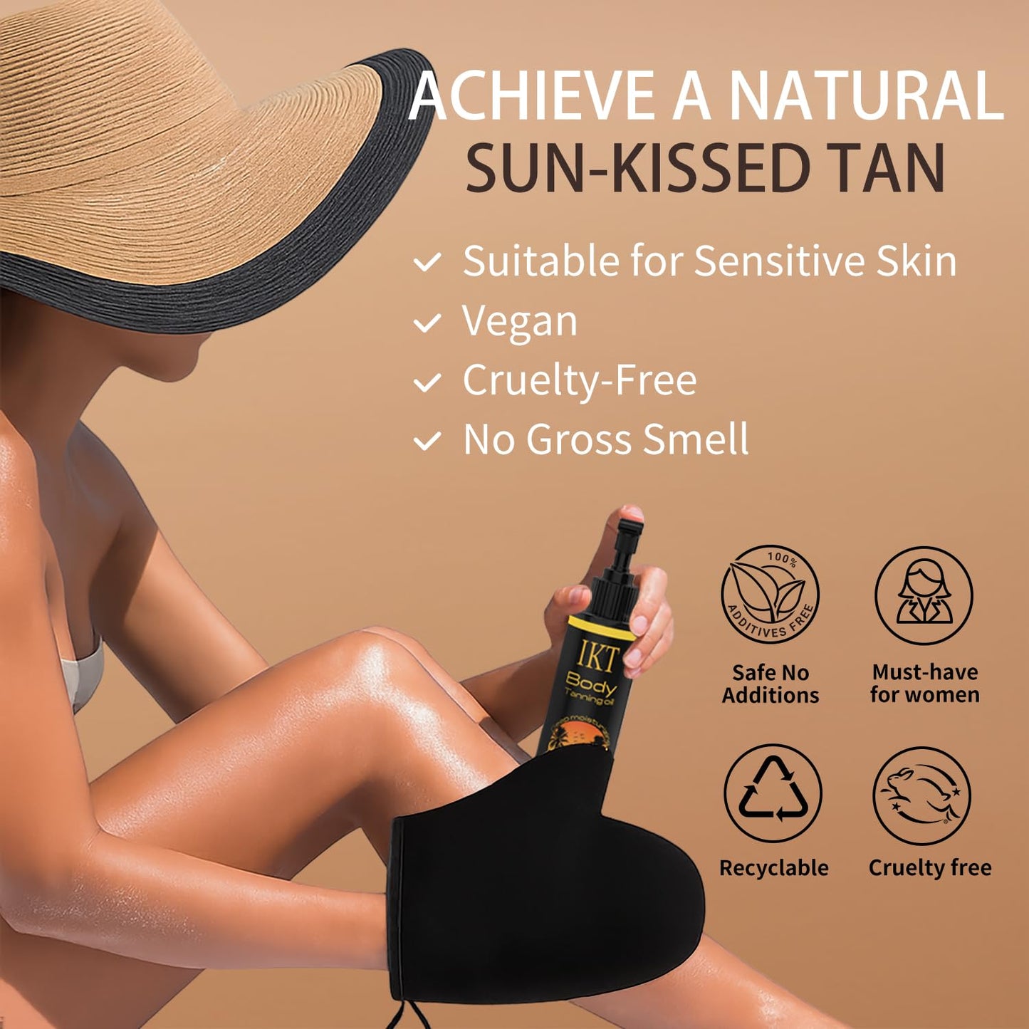 FUNAN Self Tanner Tanning Oil Kit, Deep Moisturizing Sunless Tanner with Application Mitt, Even & Natural Bronzing Self Tan for Face & Body, 3.38 fl oz