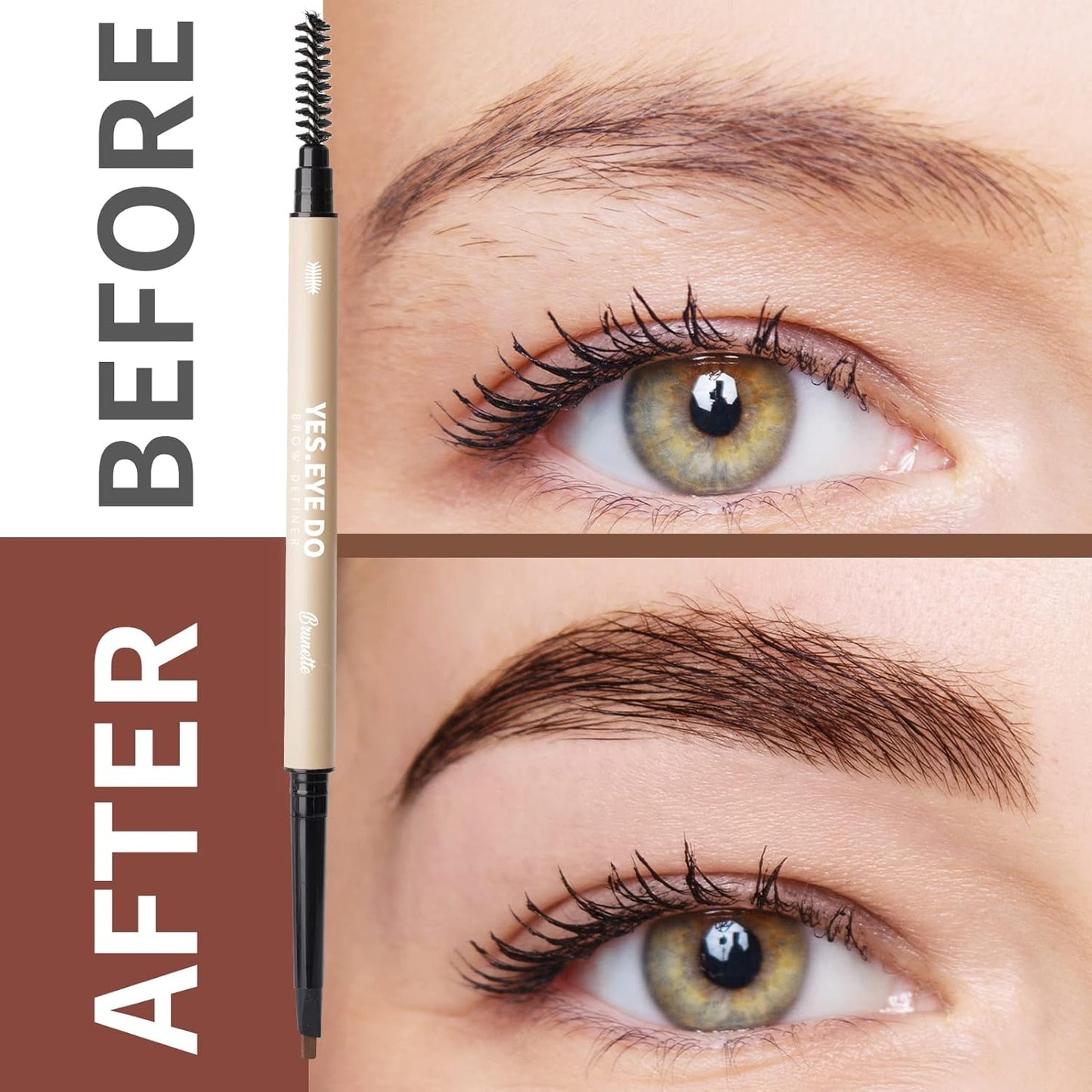 Eyebrow Pencil Deep Brown, Dual-ended Dark Brown Eyebrow Pencil, Waterproof Eyebrow Pen with Hair Like Stroke, Filling in Sparse Areas for Natural Looking, Chocolate, YES.EYE DO