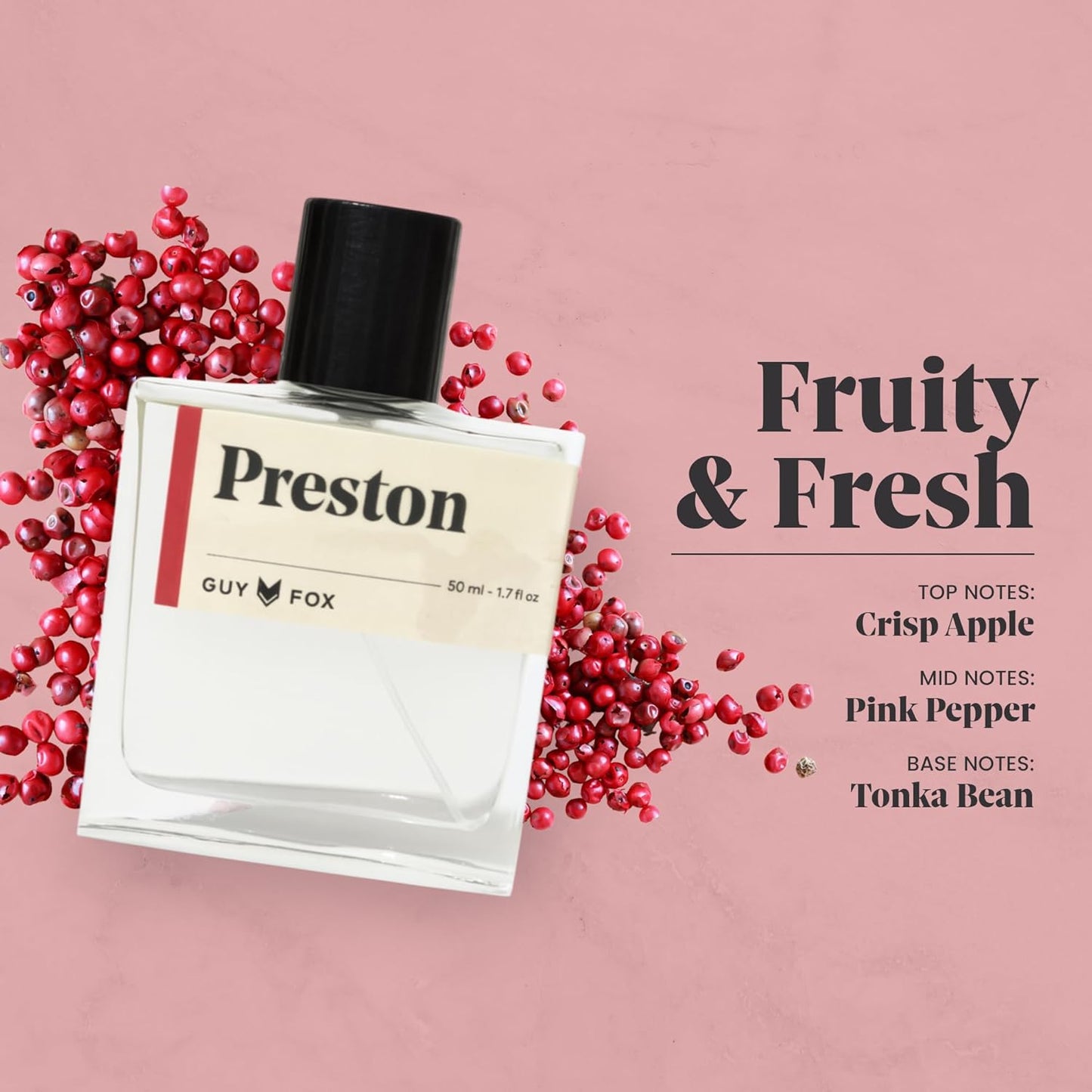 GUY FOX - Preston - Cologne For Men | Crisp Apple, Pink Pepper, Tonka Bean | Bright, Aromatic Men's Cologne | Men's Fragrance | 1.7 Fl Oz