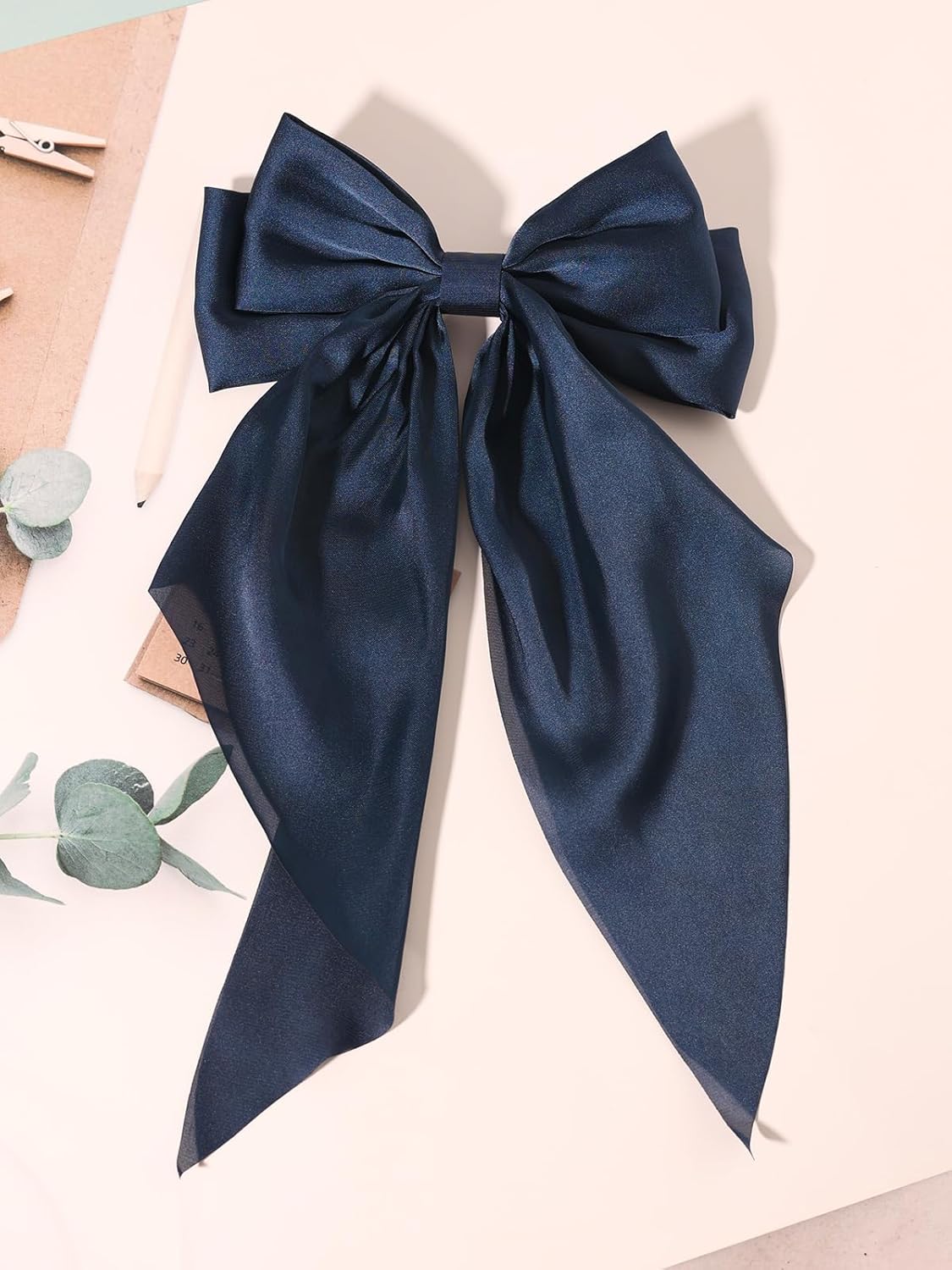 Furling Pompoms Hair Bows for Women 3pcs Big Black Bow Hair Clips Navy Blue Ribbon Hair Bow Green Hair Bow Ponytail Accessories, Holiday Party Back to School