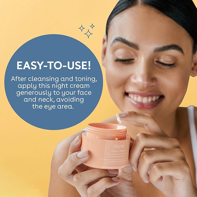 Nuria - Defend Overnight Face Cream, Facial Moisturizer for Nighttime Skin Recovery, Night Cream for Face with Seaweed, Brown Algae, and Aloe Leaf Juice, 50mL/1.7 fl oz