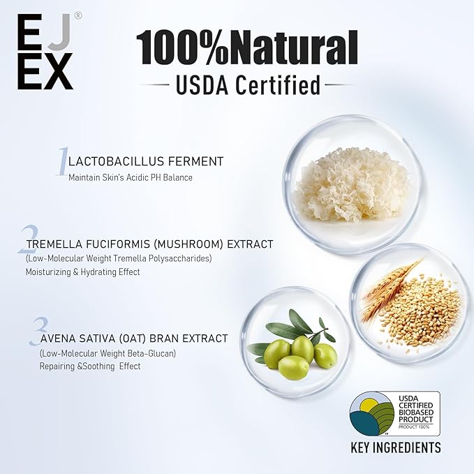 EJEX Face & Neck Mask Skincare, Hydrating Mask For Dry Skin, Bio-Based Facial Treatment For Sensitive Skin, Repairing Skin Barrier In 28 Days, Soothing, Firming, Glowing, 38gx5ea