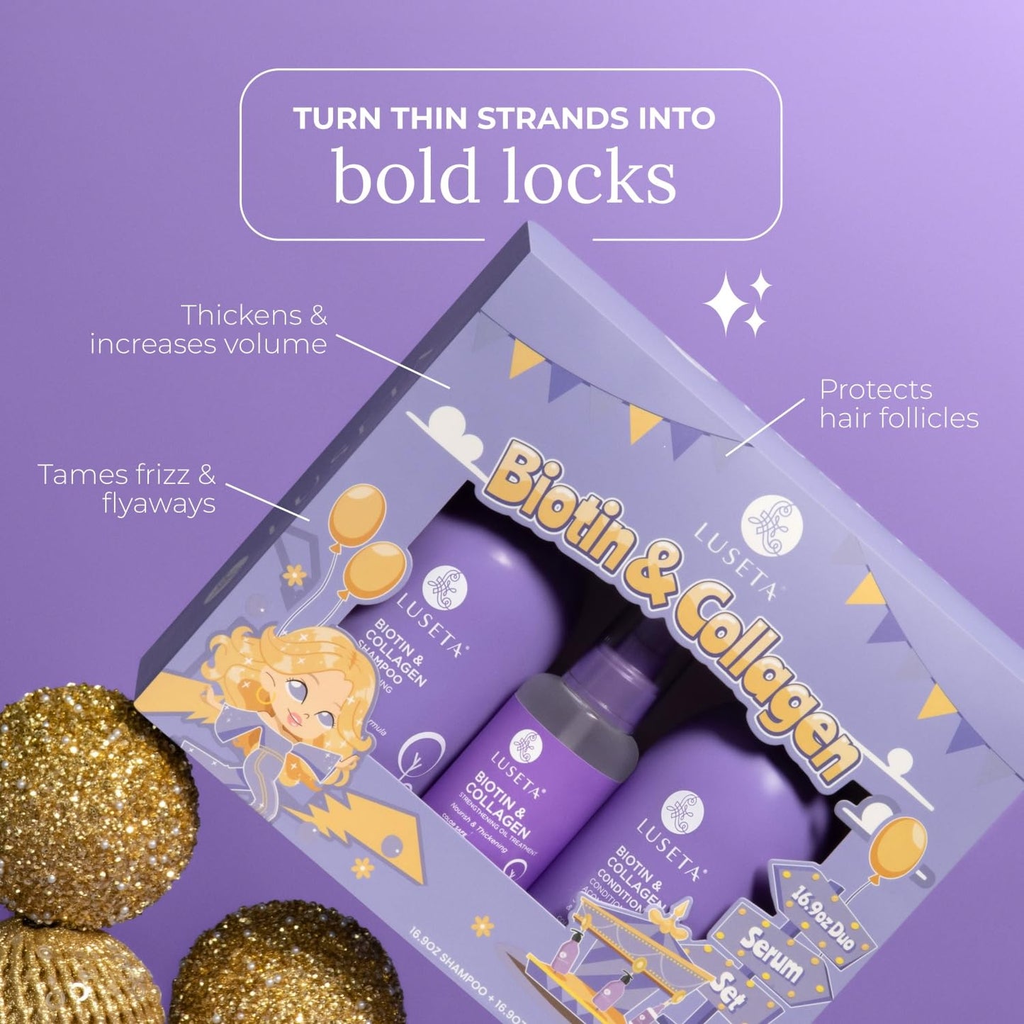 Luseta Biotin Trio Hair Care Set Moisturizing Shampoo and Conditioner Set and Hair Serum hickening Shampoo for Thinning Damaged Dry Hair