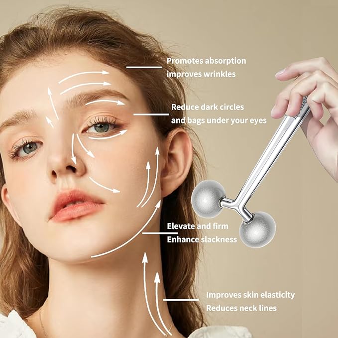 Gua Sha Facial Tools Stainless Steel & Face Roller Massager Skin, Facial Massage Skin Care for Face Neck Body, Reduce Puffiness Remove Wrinkles, Valentines Gift for Women