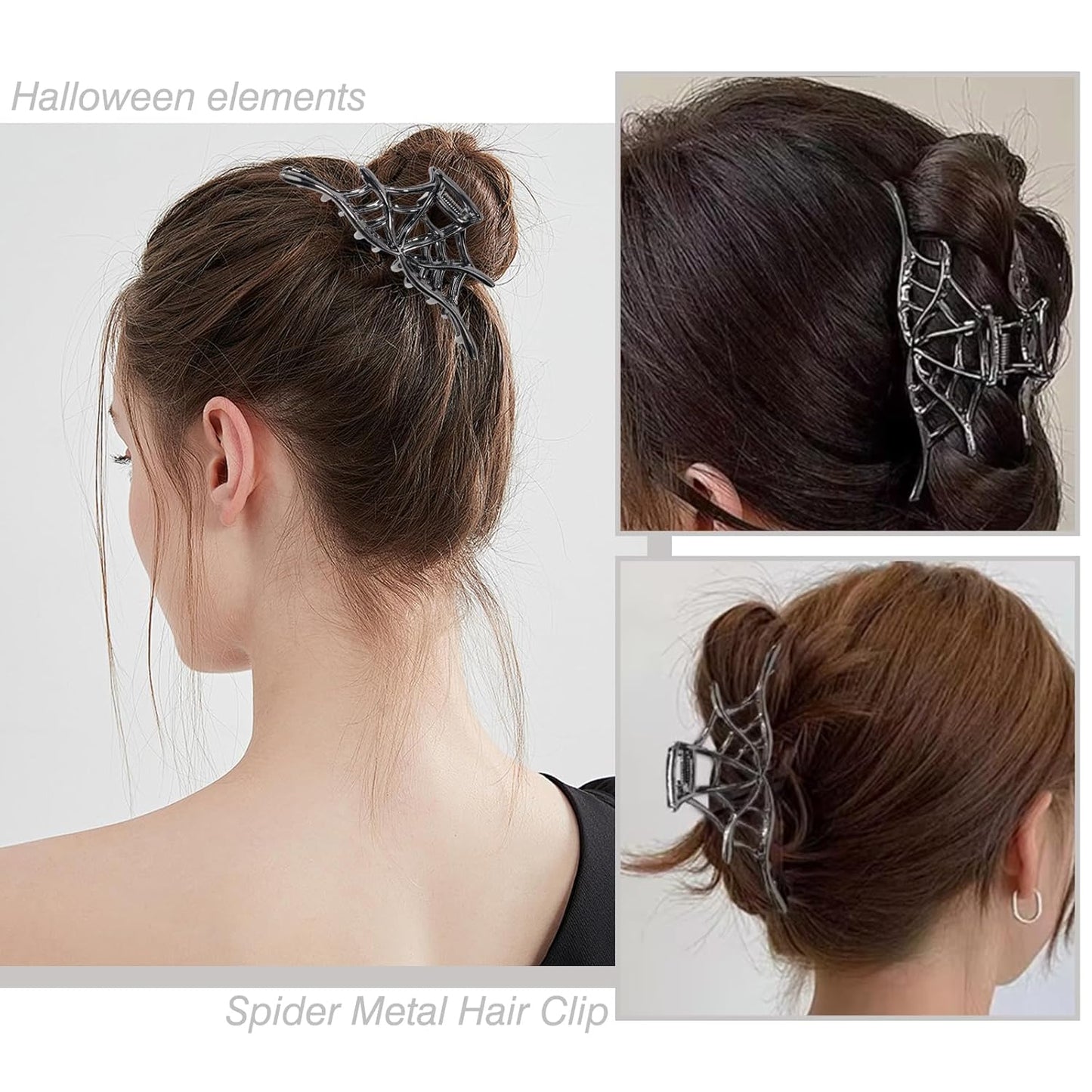 Halloween Spider Web Hair Claw Clips - Metal Black Alloy Nonslip Strong Hold Gothic Punk Catch Clips for Women's Thick or Thin Hairs