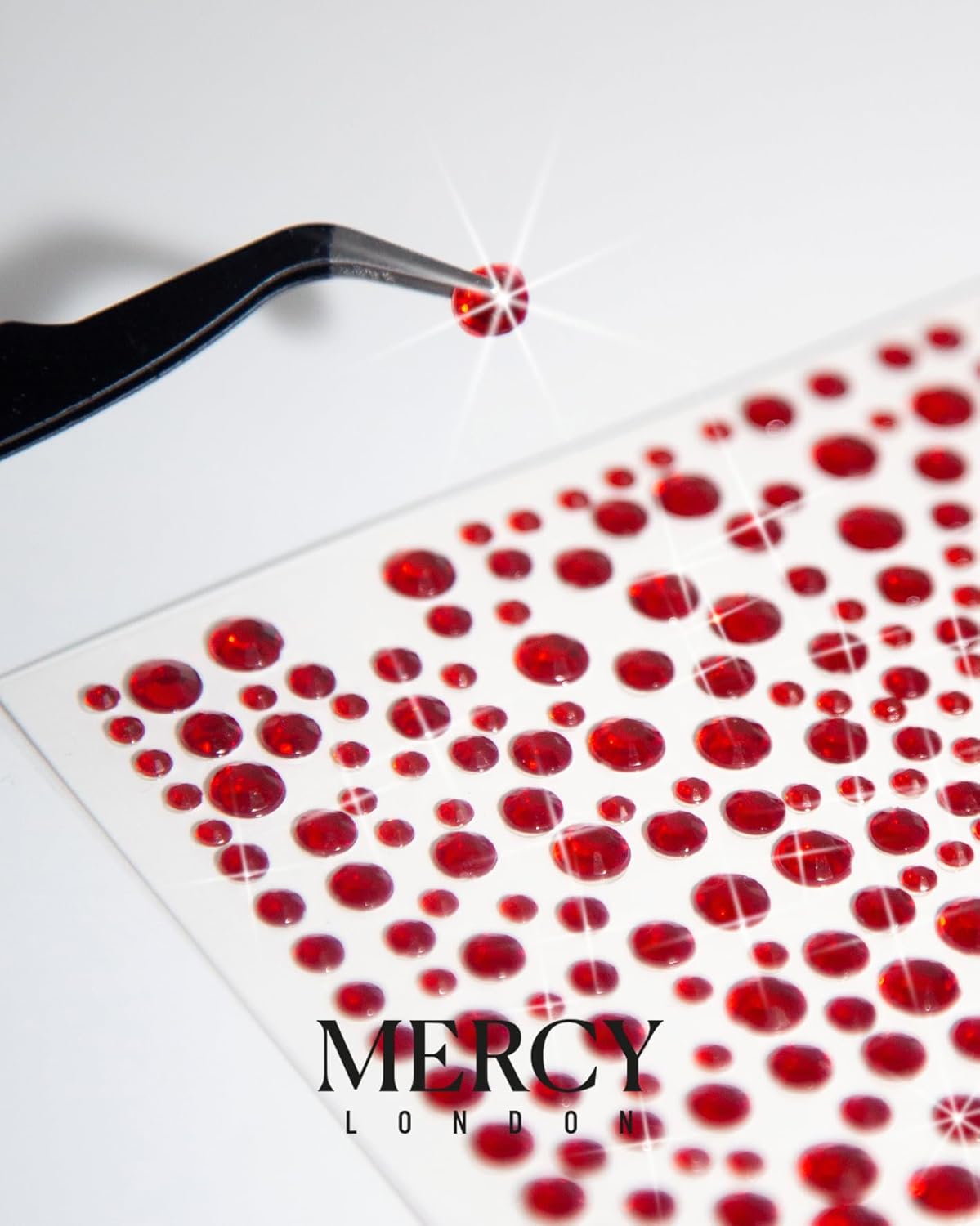 MERCY LONDON Face Gems in Red, 866 Self Adhesive Makeup Face Gem Stickers, 4 Sheets, Reusable Eye Gems, DIY Face Gems