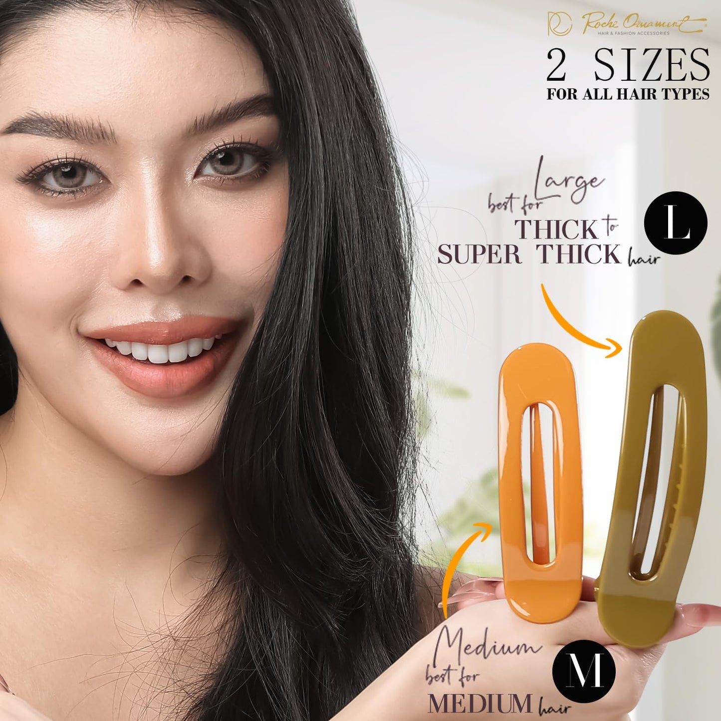 RC ROCHE 6 Pcs Flat Claw Hair Clips for Women Lay Down Barrettes No Crease Side Slide Thick Long Hair Duckbill French Against Head Jaw Claw Styling Clamp, Medium Classic