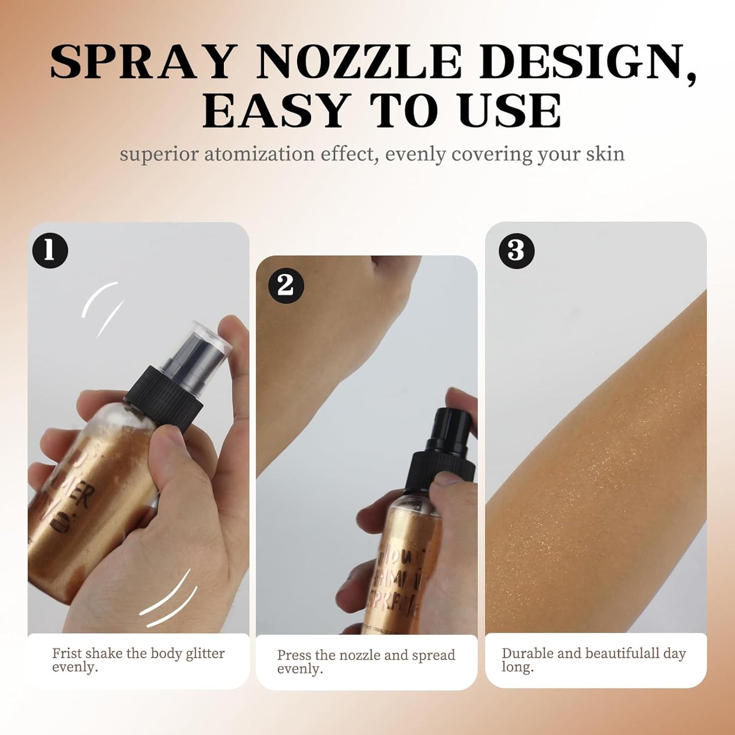 Glitter Spray for Hair and Body, Glitter Body Spray, Quick-Drying Waterproofing Body Shimmer Suitable for Festival Rave (Bronze, 2.6 fl oz)