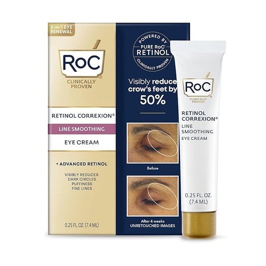 RoC Retinol Correxion Eye Cream Mini for Dark Circles & Puffiness, Daily Wrinkle Cream, Anti Aging Line Smoothing Skin Care Treatment, .25 Ounces