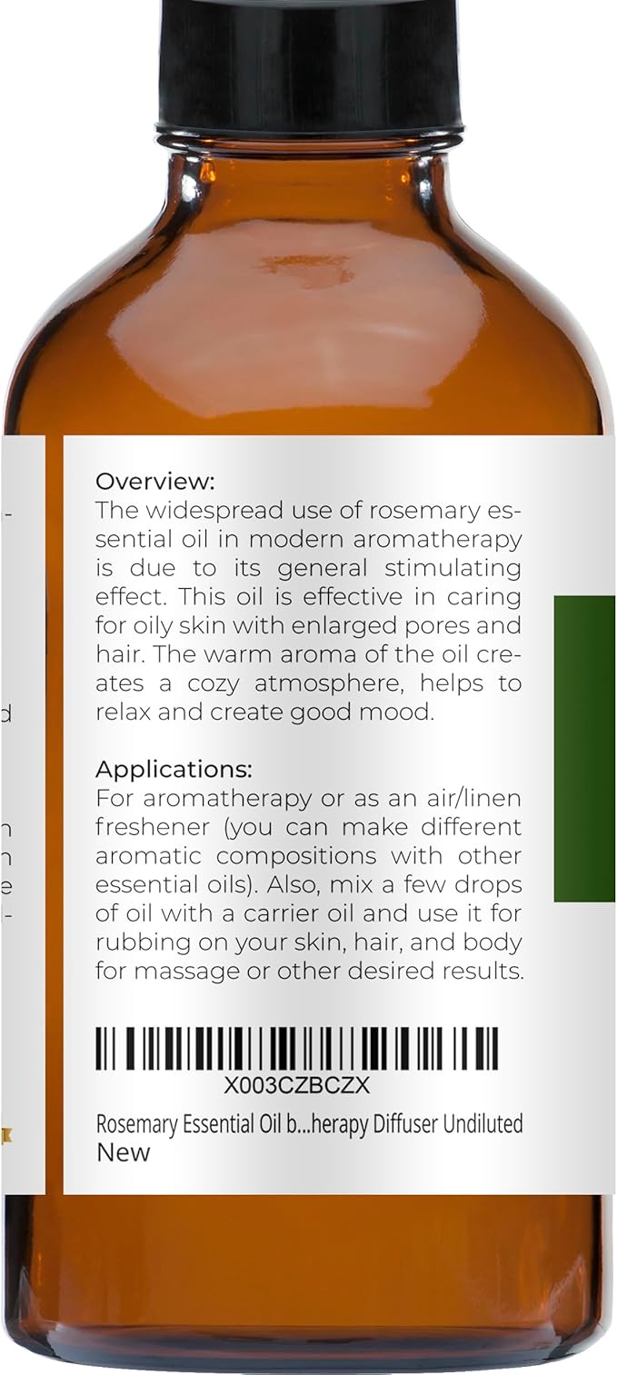 velona Rosemary Essential Oil - 4 Fl Oz | Hair growth | Therapeutic Grade 100% Pure and Natural | for Aromatherapy Diffuser, Massage, Skincare, Haircare, Soapmaking