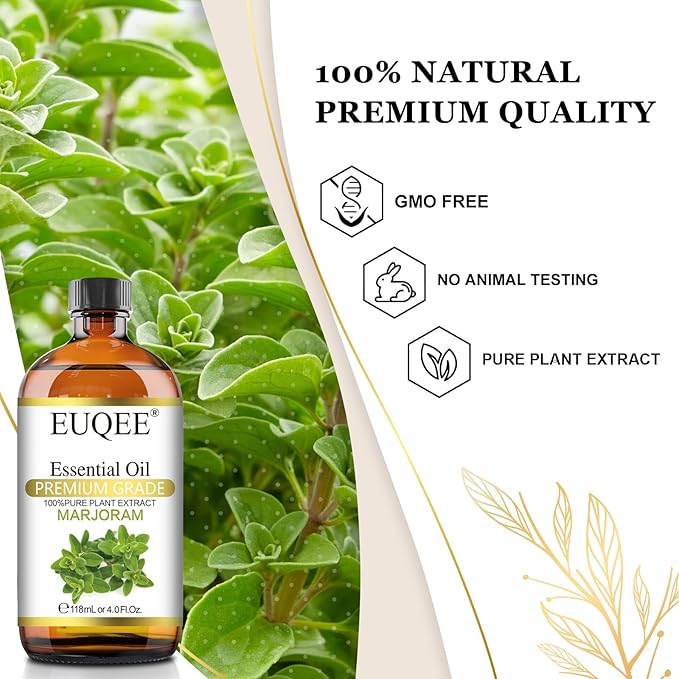 Marjoram Essential Oil 118 ml Large Bottle Premium Marjoram Oil with Glass Dropper Great for Diffusers, Soap Candle Making - 4 oz
