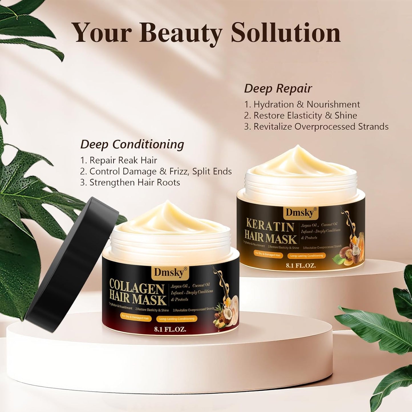 2 Pack Hair Mask for Damaged Hair - 16.2 Fl OZ Collagen Hair Mask & Keratin Hair Treatment-Hydrating,Repairing,Nourishes Deep Conditioning Hair Masks for All Hair Types