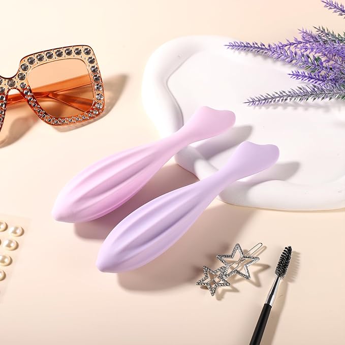 2pcs Face Massage Rollers, 6.99x1.1x0.43in Silicone Facial Rollers Reliable Face Massager Tool Face Skin Care Face Guasha Stick Body Gua Sha Relax for Women(Pink,Purple)