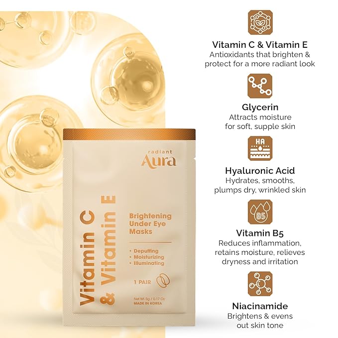 Under Eye Patches with Vitamin C & E - Dermatologist Tested Korean Eye Gel Patches for Puffy Eyes and Dark Circles - Hydrating Eye Gel Patches - Brightening Depuff Eye Patches - 5 Pairs