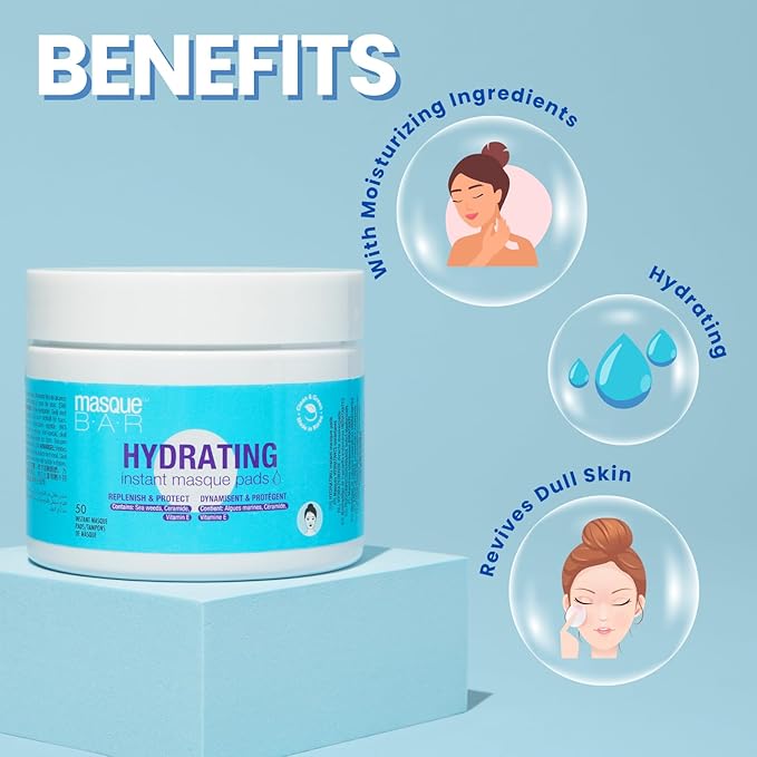 masque BAR Hydrating Instant Masque Pads with Sea Weed, Ceramide & Vitamin E, Moisture Locking Formula for a Radiant Skin, Skin Calming Instant Mask Pads for Face- Korean Skincare- 50 pads