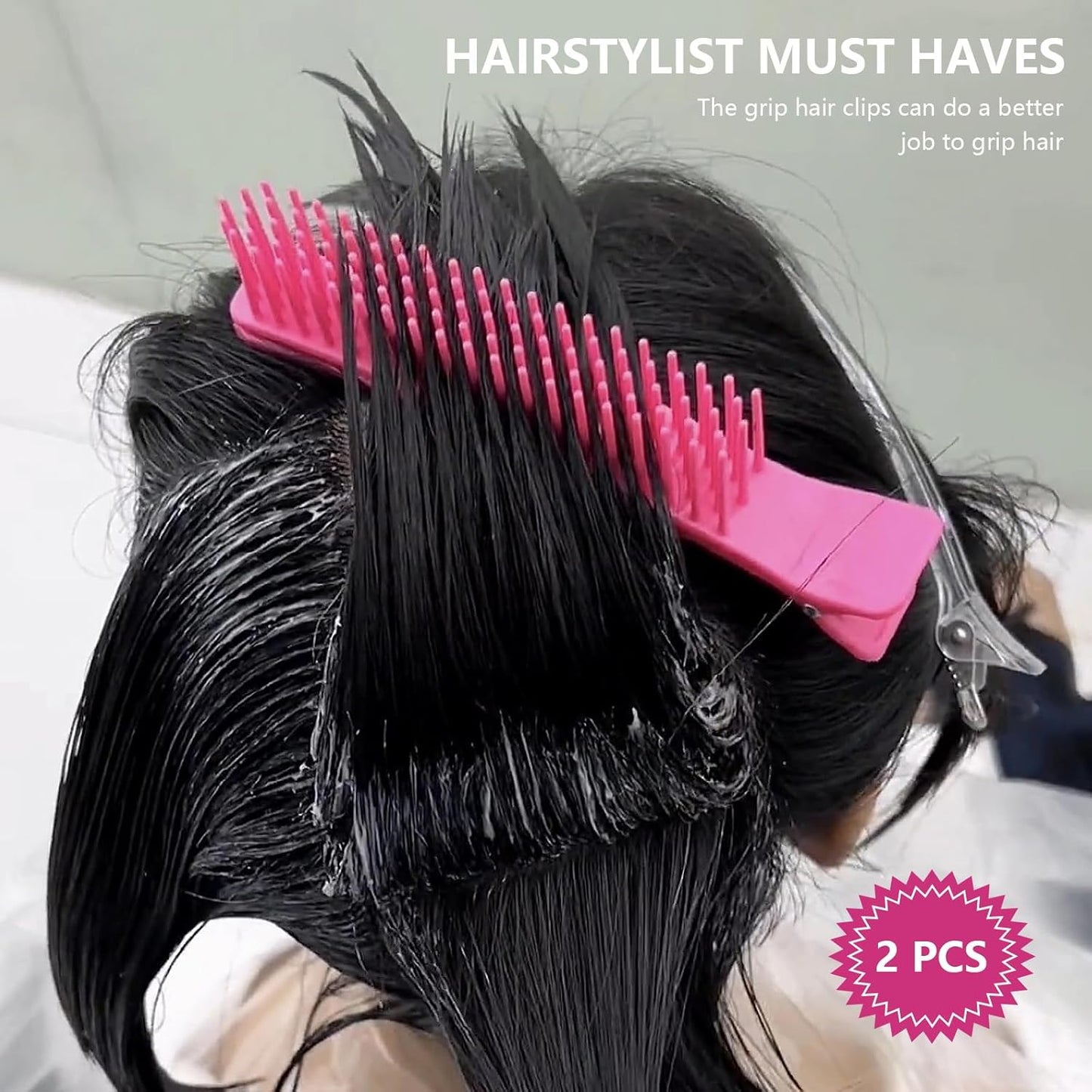 2PCS Hair Clips for Styling Sectioning, Grip Styling Hair Parting Combs Clips for Salon Home Hair Cutting Coloring Foiling Placing Extensions- Hair DIY Accessories
