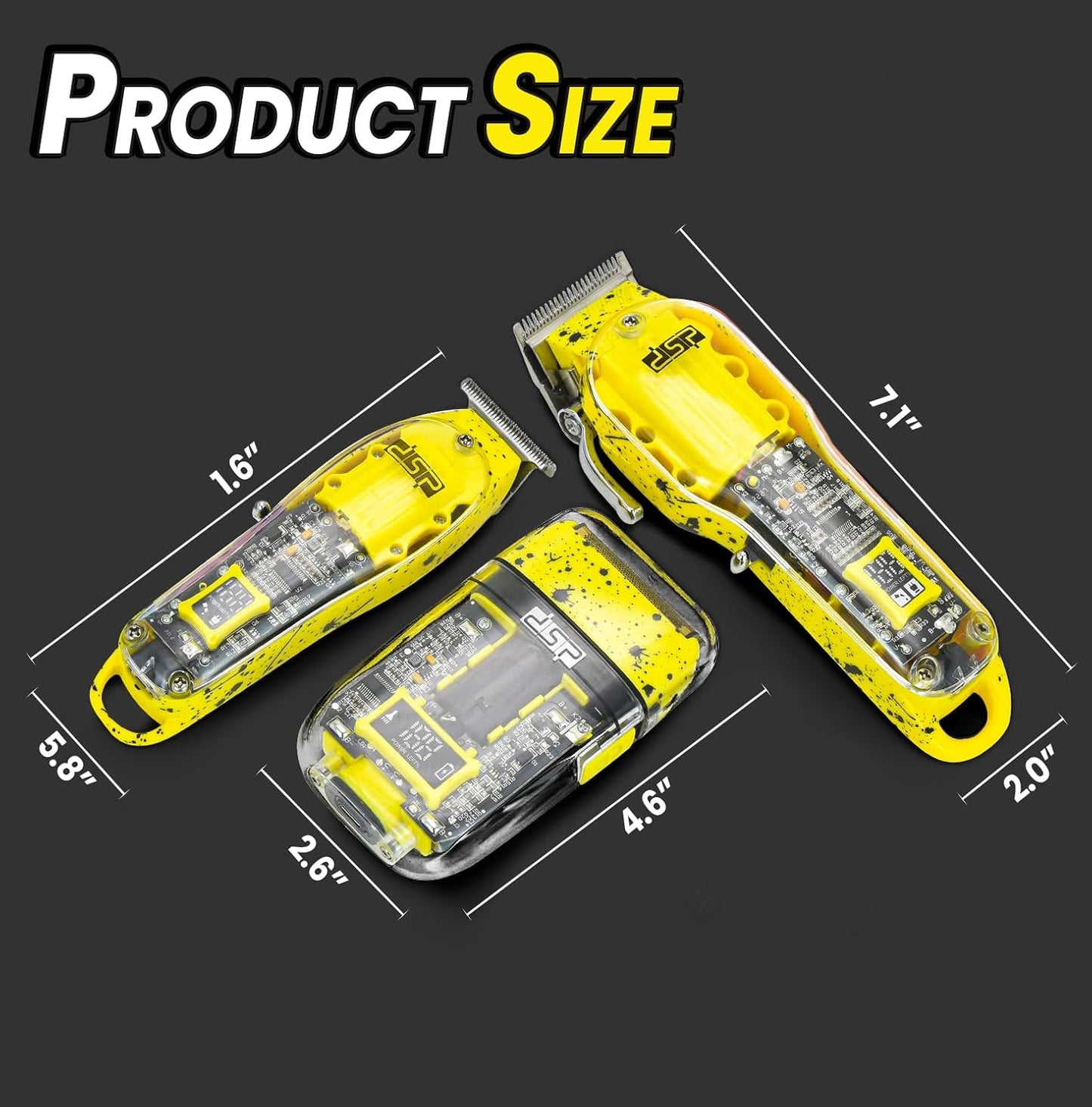 DSP Hair Clipper, Trimmer, Shaver Kits for Men Professional Barber Clipper and Trimmer Sets with Travel Case, Rechargeable, LED Display, Yellow