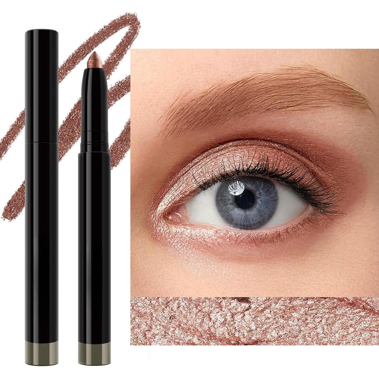 Rose Gold Eyeshadow Stick Smooth Cream Eyeshadow Pencil, Waterproof Long Lasting Eye Shadow Stick, High Pigment Hypoallergenic Highlighter stick Create Multi-Dimensional Eyes Look (03# Rose Gold)