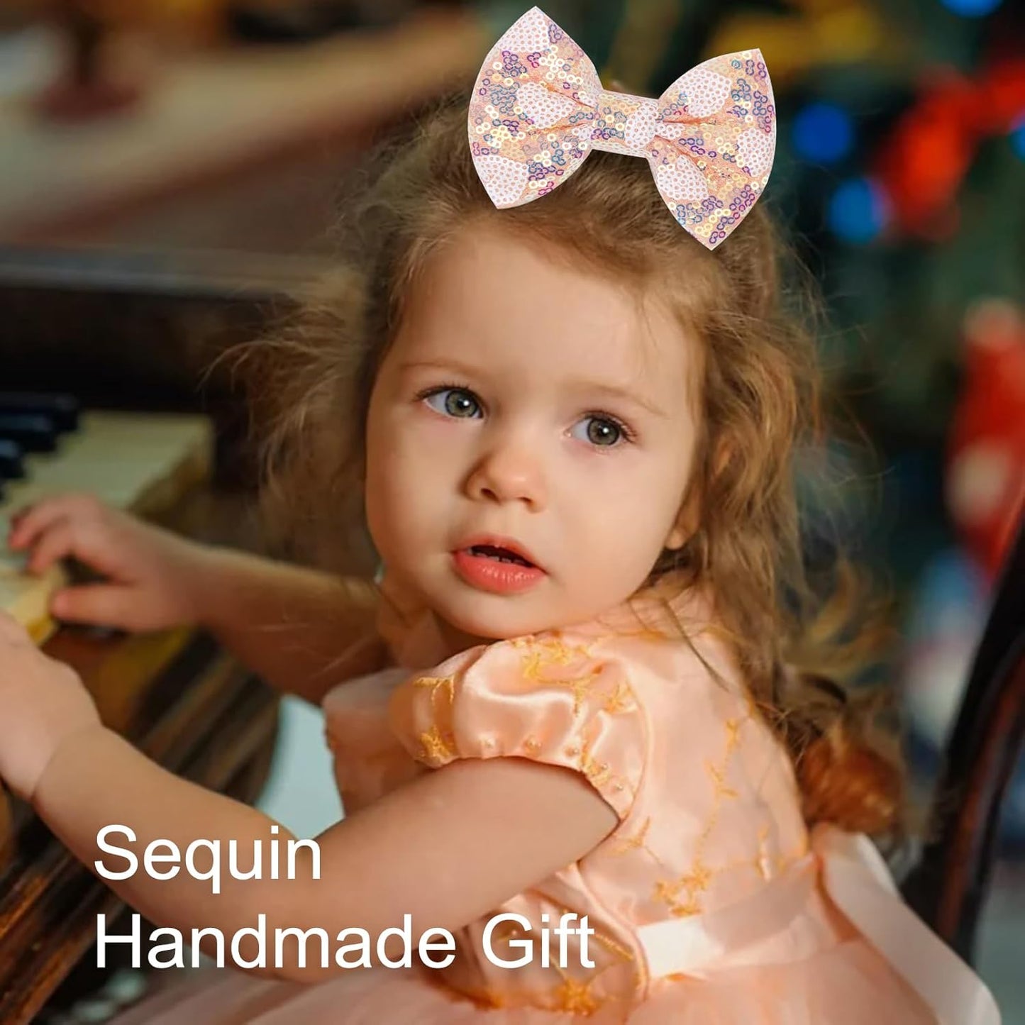 Sparkling 4 Inch Glitter Heart Hair Bows Clips Sequin Bow Alligator Clips Hair Accessories for Girls, Teens, Toddlers（Pink）