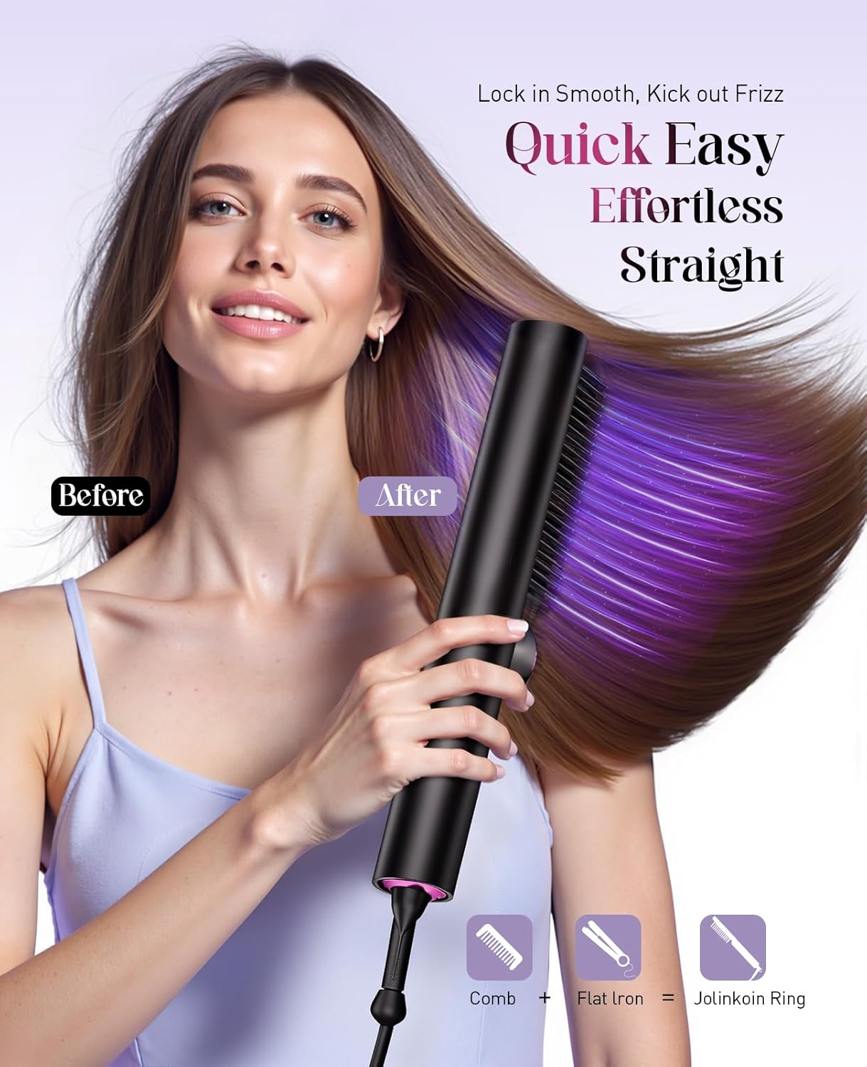 Hair Straightener Brush for Women: Negative Ionic 3-in-1 Curling & Straightening Brush, Ceramic Hot Comb with 15 Temps for Hair Styling