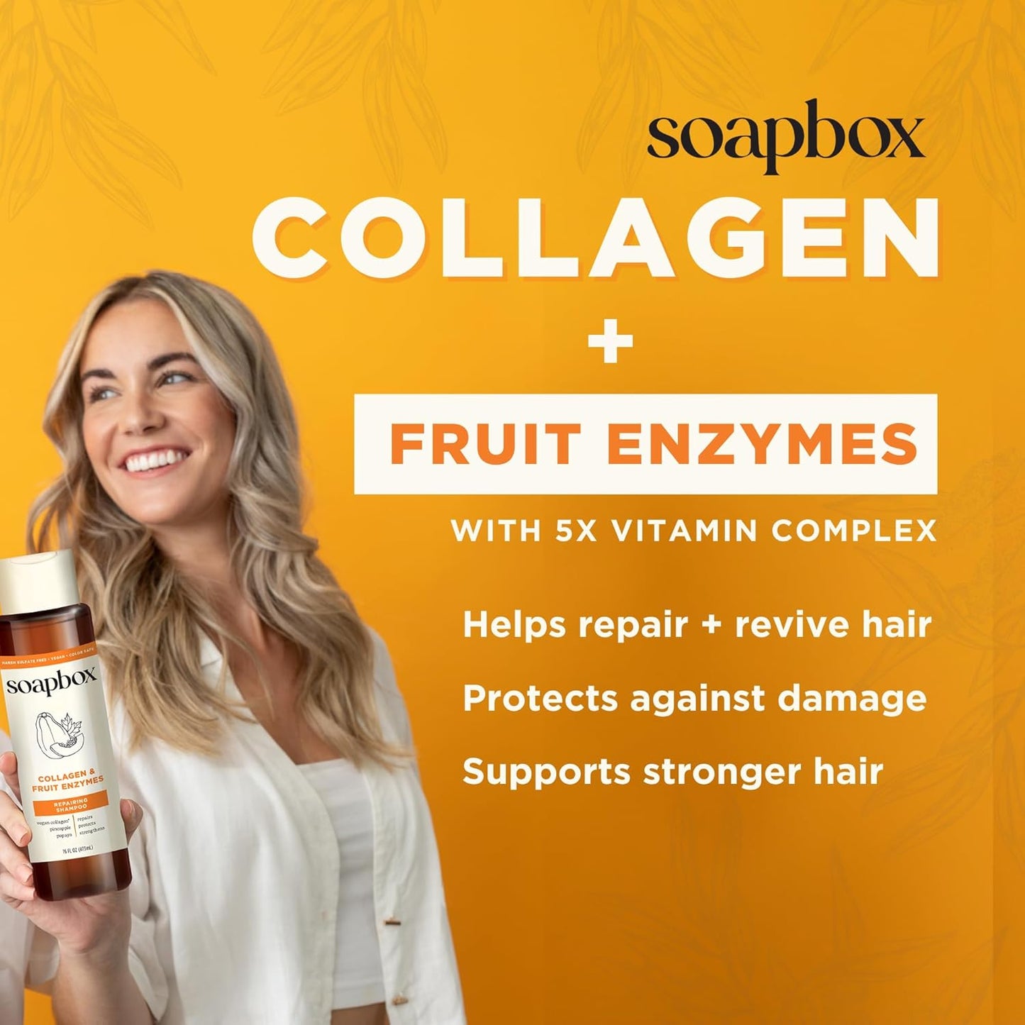 Soapbox Collagen Shampoo & Conditioner, For Dry, Fine or Thin Hair, Strengthening with Collagen & Peptides for Fuller Looking Hair, 16oz Each (Pack of 2)
